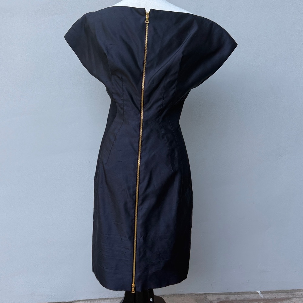 PROENZA SCHOULER Midi Black Dress Double Gold Zipper Cap Sleeve Size 8 Medium